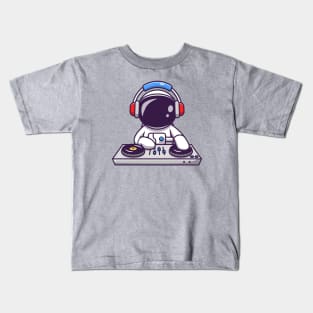 Cute Astronaut Playing DJ Electronic Music With Headphone Kids T-Shirt